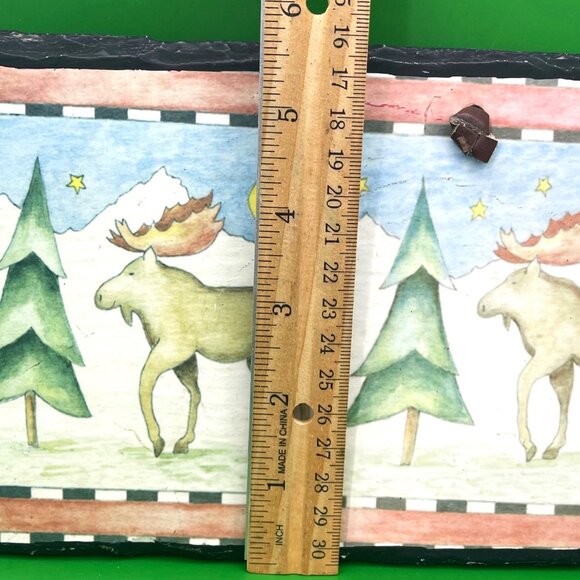 Rustic Moose Slate Wall Hanging Lodge Cabin Décor 12" Art Plaque Leather Strap - Picture 4 of 12